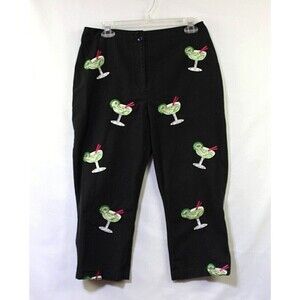 CJ Laing VINTAGE Womens Pants Margarita Embroidery Novelty Cropped Sz 10